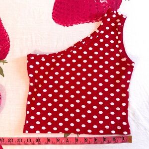 Red Polka Dot One-Shoulder Top